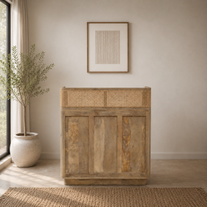 The Attic Mehfil Bar Cabinet, Hard and Soft Drinks Bar Storage Cabinet, Wine Wisky Scotch, Bar for Home, Natural Finish