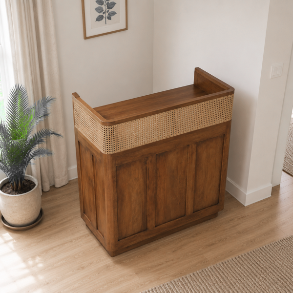 KL-2385T (2) The Attic Mehfil Bar Cabinet, Hard and Soft Drinks Bar Storage Cabinet, Wine Wisky Scotch, Bar for Home,Teak Finish