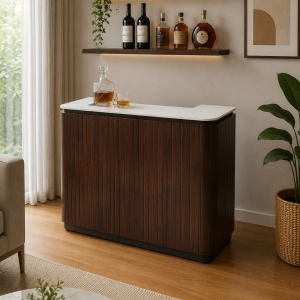 The Attic Jalsa Bar Cabinet, Hard and Soft Drinks Bar Storage Cabinet, Wine Wisky Scotch, Round Bar for Home, Walnut Finish