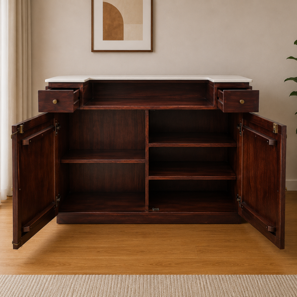 The Attic Jalsa Bar Cabinet, Hard and Soft Drinks Bar Storage Cabinet, Wine Wisky Scotch, Round Bar for Home, Walnut Finish