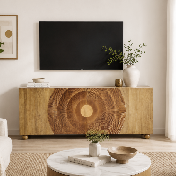ChatGPT Image Jul 17, 2026, 06_43_54 PM The Attic Brampton Sideboard, Multipurpose Cabinet for Kitchen and Living Room Storage, Classy Sideboard, Wooden Cabinet, Light Teak Matte Finish
