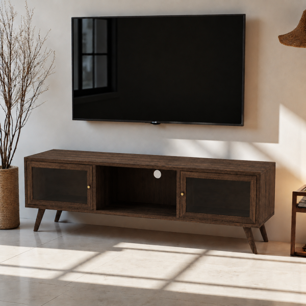 ChatGPT Image Jul 2, 2026, 11_09_46 AM The Attic Janah TV Cabinet, Solid Wood Sideboard TV Cabinet for Living Room, Wooden Free Standing TV Unit Side Board Table with Storage, Walnut Matte Finish Glass