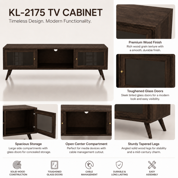 ChatGPT Image Jul 2, 2026, 11_16_56 AM The Attic Janah TV Cabinet, Solid Wood Sideboard TV Cabinet for Living Room, Wooden Free Standing TV Unit Side Board Table with Storage, Walnut Matte Finish Glass