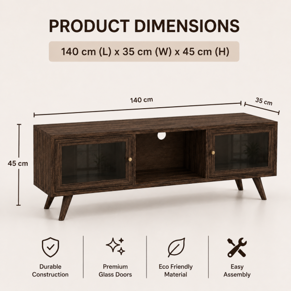 ChatGPT Image Jul 2, 2026, 11_18_33 AM The Attic Janah TV Cabinet, Solid Wood Sideboard TV Cabinet for Living Room, Wooden Free Standing TV Unit Side Board Table with Storage, Walnut Matte Finish Glass
