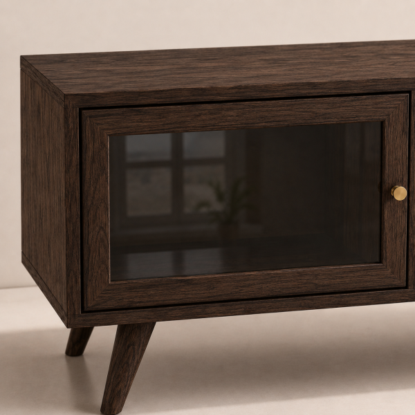 ChatGPT Image Jul 2, 2026, 11_20_47 AM The Attic Janah TV Cabinet, Solid Wood Sideboard TV Cabinet for Living Room, Wooden Free Standing TV Unit Side Board Table with Storage, Walnut Matte Finish Glass