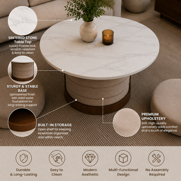 ChatGPT Image Jun 13, 2026, 03_30_27 PM The Attic Baithak Coffee Table, Coffee Table for Living Room, Marble Top, with 3 Integrated Seats, Honey & Beige