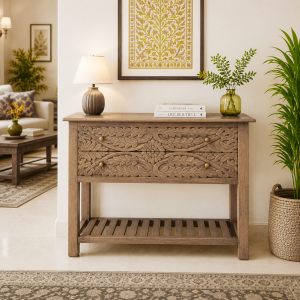 The Attic Jodhpur Console Table, Console Table for Living Room Foyer, Solid Wood Classy Console table, Light Teak Finish
