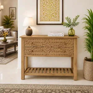 The Attic Jodhpur Console Table, Console Table for Living Room Foyer, Solid Wood Classy Console table, Light Teak Finish