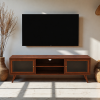 KL-2175HG (1) The Attic Janah TV Cabinet, Solid Wood Sideboard TV Cabinet for Living Room, Wooden Free Standing TV Unit Side Board Table with Storage, Honey Matte Finish Glass