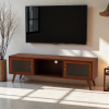 KL-2175HG (2) The Attic Janah TV Cabinet, Solid Wood Sideboard TV Cabinet for Living Room, Wooden Free Standing TV Unit Side Board Table with Storage, Honey Matte Finish Glass