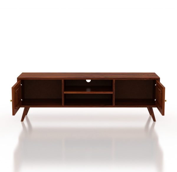 KL-2175HG (5) The Attic Janah TV Cabinet, Solid Wood Sideboard TV Cabinet for Living Room, Wooden Free Standing TV Unit Side Board Table with Storage, Honey Matte Finish Glass