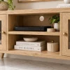 KL-2175NatG (5) The Attic Janah TV Cabinet, Solid Wood Sideboard TV Cabinet for Living Room, Wooden Free Standing TV Unit Side Board Table with Storage, Natural Matte Finish Glass