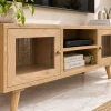 KL-2175NatG (6) The Attic Janah TV Cabinet, Solid Wood Sideboard TV Cabinet for Living Room, Wooden Free Standing TV Unit Side Board Table with Storage, Natural Matte Finish Glass