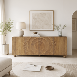 The Attic Brampton Sideboard, Multipurpose Cabinet for Kitchen and Living Room Storage, Classy Sideboard, Wooden Cabinet, Light Teak Matte Finish