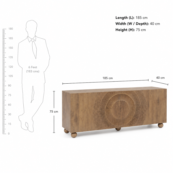 The Attic Brampton Sideboard, Multipurpose Cabinet for Kitchen and Living Room Storage, Classy Sideboard, Wooden Cabinet, Light Teak Matte Finish