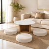 KL-2376 (1) The Attic Baithak Coffee Table, Coffee Table for Living Room, Marble Top, with 3 integrated seats, Natural color