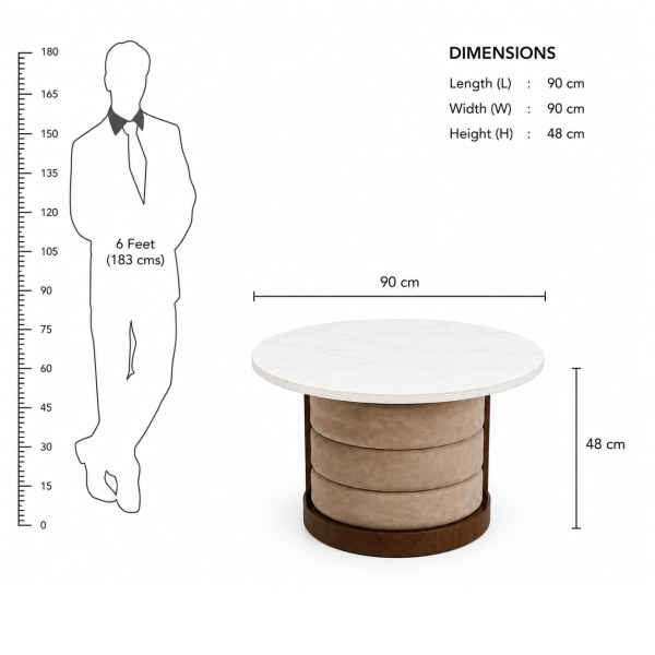 KL-2376 (10) The Attic Baithak Coffee Table, Coffee Table for Living Room, Marble Top, with 3 Integrated Seats, Honey & Beige