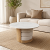 KL-2376 (6) The Attic Baithak Coffee Table, Coffee Table for Living Room, Marble Top, with 3 integrated seats, Natural color