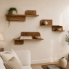 KL-2381S (1) The Attic Solid Wood Floating Wall Shelf Set of 3 for Living Room, Bedroom & Office | Wooden Wall Mounted Display Shelves for Plants, Books & Decor | Handcrafted Mango Wood, Light Teak Finish
