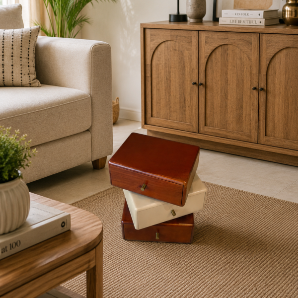 KL-2382 (5) The Attic Solid Wood Acko Nightstand with 3 Drawers | Wooden Bedside Table for Bedroom Storage | Handcrafted Mango Wood
