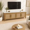 KL-2388SC (2) The Attic Crestwood Solid Wood TV Cabinet with Cane Doors, Sideboard Storage & Display Cabinet for Living Room & Dining Room, Handcrafted Wood, Light Teak Finish