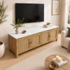 KL-2388SC (3) The Attic Crestwood Solid Wood TV Cabinet with Cane Doors, Sideboard Storage & Display Cabinet for Living Room & Dining Room, Handcrafted Wood, Light Teak Finish
