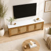 KL-2388SC (5) The Attic Crestwood Solid Wood TV Cabinet with Cane Doors, Sideboard Storage & Display Cabinet for Living Room & Dining Room, Handcrafted Wood, Light Teak Finish