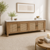 KL-2388SC (7) The Attic Crestwood Solid Wood TV Cabinet with Cane Doors, Sideboard Storage & Display Cabinet for Living Room & Dining Room, Handcrafted Wood, Light Teak Finish