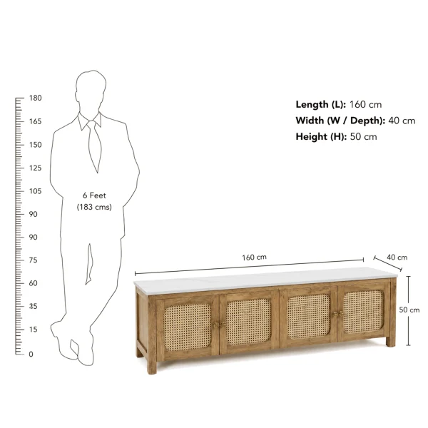 KL-2388SC (8) The Attic Crestwood Solid Wood TV Cabinet with Cane Doors, Sideboard Storage & Display Cabinet for Living Room & Dining Room, Handcrafted Wood, Light Teak Finish