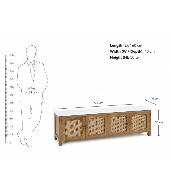 KL-2388SC (9) The Attic Crestwood Solid Wood TV Cabinet with Cane Doors, Sideboard Storage & Display Cabinet for Living Room & Dining Room, Handcrafted Wood, Light Teak Finish