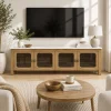 KL-2388SG (1) The Attic Crestwood Solid Wood TV Cabinet with Glass Doors, Sideboard Storage & Display Cabinet for Living Room & Dining Room, Handcrafted Wood, Light Teak Finish