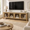 KL-2388SG (2) The Attic Crestwood Solid Wood TV Cabinet with Glass Doors, Sideboard Storage & Display Cabinet for Living Room & Dining Room, Handcrafted Wood, Light Teak Finish