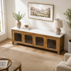 KL-2388SG (6) The Attic Crestwood Solid Wood TV Cabinet with Glass Doors, Sideboard Storage & Display Cabinet for Living Room & Dining Room, Handcrafted Wood, Light Teak Finish