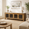 KL-2388SG (7) The Attic Crestwood Solid Wood TV Cabinet with Glass Doors, Sideboard Storage & Display Cabinet for Living Room & Dining Room, Handcrafted Wood, Light Teak Finish