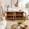 KL-2389SC (2) The Attic Crestwood Solid Wood Sideboard Cabinet with Cane Doors | Storage & Display Cabinet for Living Room & Dining Room | Handcrafted Mango Wood, Light Teak Finish