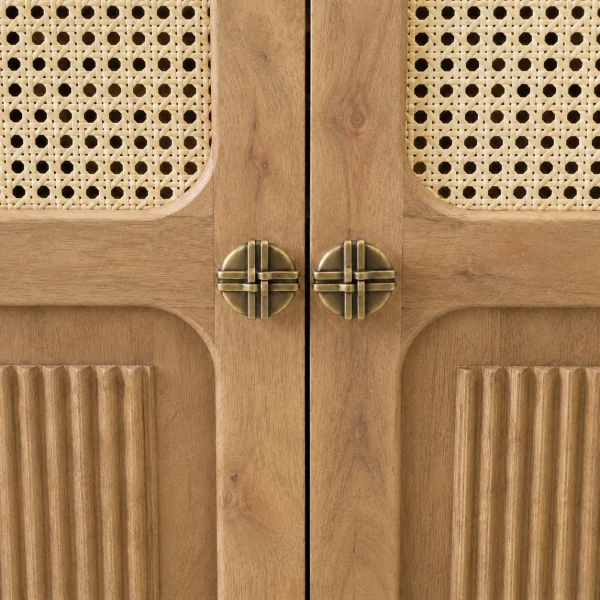 KL-2389SC (5) The Attic Crestwood Solid Wood Sideboard Cabinet with Cane Doors | Storage & Display Cabinet for Living Room & Dining Room | Handcrafted Mango Wood, Light Teak Finish