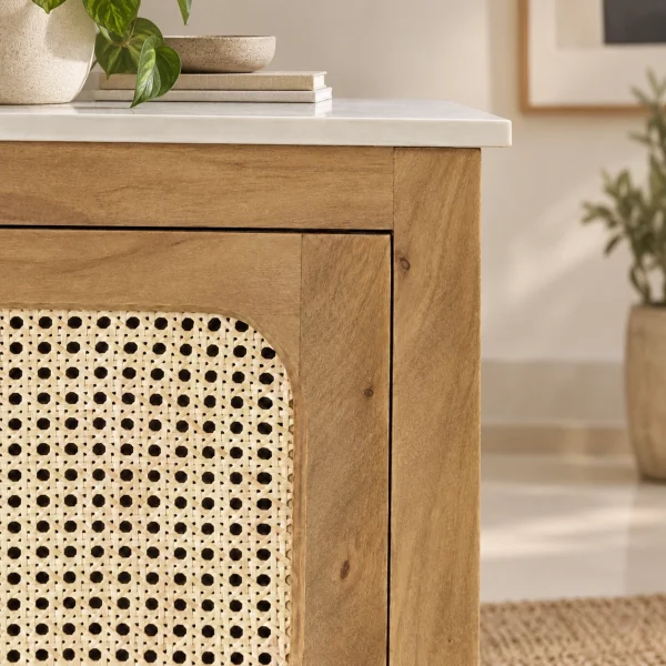 KL-2389SC (6) The Attic Crestwood Solid Wood Sideboard Cabinet with Cane Doors | Storage & Display Cabinet for Living Room & Dining Room | Handcrafted Mango Wood, Light Teak Finish