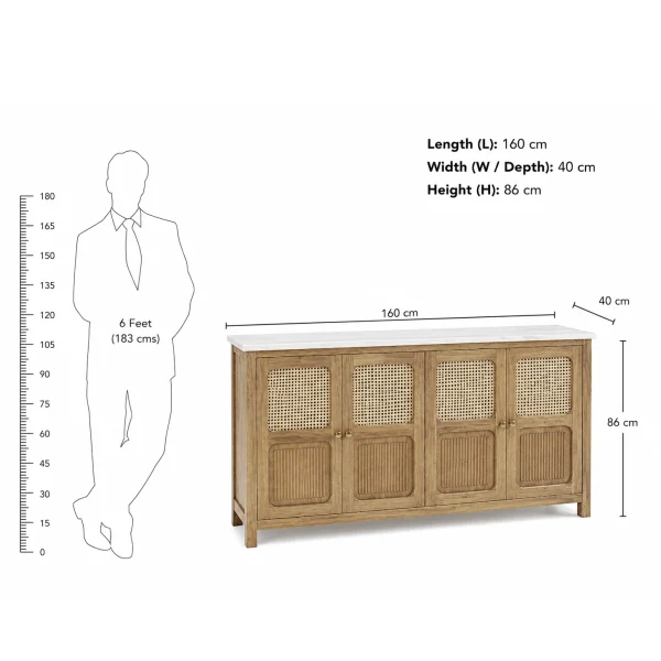 KL-2389SC (8) The Attic Crestwood Solid Wood Sideboard Cabinet with Cane Doors | Storage & Display Cabinet for Living Room & Dining Room | Handcrafted Mango Wood, Light Teak Finish