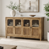 KL-2389SG (1) The Attic Crestwood Solid Wood Sideboard Cabinet with Glass Doors | Storage & Display Cabinet for Living Room & Dining Room | Handcrafted Mango Wood, Light Teak Finish
