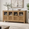 KL-2389SG (2) The Attic Crestwood Solid Wood Sideboard Cabinet with Glass Doors | Storage & Display Cabinet for Living Room & Dining Room | Handcrafted Mango Wood, Light Teak Finish