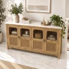 KL-2389SG (3) The Attic Crestwood Solid Wood Sideboard Cabinet with Glass Doors | Storage & Display Cabinet for Living Room & Dining Room | Handcrafted Mango Wood, Light Teak Finish