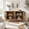 KL-2389SG (4) The Attic Crestwood Solid Wood Sideboard Cabinet with Glass Doors | Storage & Display Cabinet for Living Room & Dining Room | Handcrafted Mango Wood, Light Teak Finish
