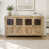 KL-2389SG (6) The Attic Crestwood Solid Wood Sideboard Cabinet with Glass Doors | Storage & Display Cabinet for Living Room & Dining Room | Handcrafted Mango Wood, Light Teak Finish