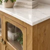 The Attic Crestwood Solid Wood Two Door Sideboard Cabinet with Glass Doors | Storage & Display Cabinet for Living Room & Dining Room | Handcrafted Mango Wood, Light Teak Finish