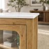 The Attic Crestwood Solid Wood Two Door Sideboard Cabinet with Glass Doors | Storage & Display Cabinet for Living Room & Dining Room | Handcrafted Mango Wood, Light Teak Finish
