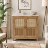 The Attic Crestwood Solid Wood Two Door Sideboard Cabinet with Cane Doors | Storage & Display Cabinet for Living Room & Dining Room | Handcrafted Mango Wood, Light Teak Finish