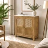 The Attic Crestwood Solid Wood Two Door Sideboard Cabinet with Cane Doors | Storage & Display Cabinet for Living Room & Dining Room | Handcrafted Mango Wood, Light Teak Finish