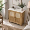 The Attic Crestwood Solid Wood Two Door Sideboard Cabinet with Cane Doors | Storage & Display Cabinet for Living Room & Dining Room | Handcrafted Mango Wood, Light Teak Finish