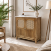 KL-2390SC (7) The Attic Crestwood Solid Wood Two Door Sideboard Cabinet with Cane Doors | Storage & Display Cabinet for Living Room & Dining Room | Handcrafted Mango Wood, Light Teak Finish