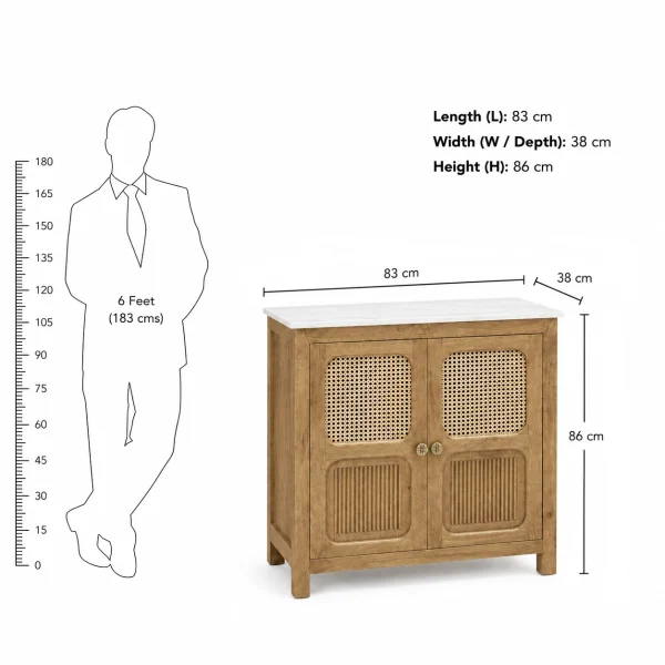 The Attic Crestwood Solid Wood Two Door Sideboard Cabinet with Cane Doors | Storage & Display Cabinet for Living Room & Dining Room | Handcrafted Mango Wood, Light Teak Finish